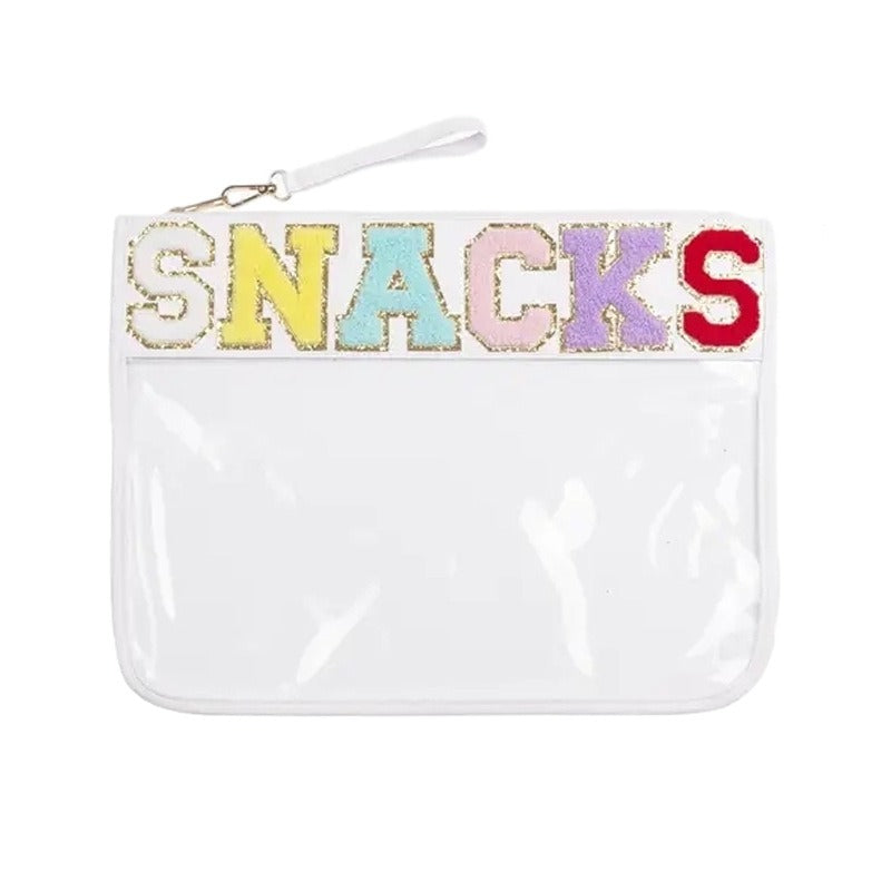 Snack sac de rangement transparent PVC zip pochette broderie lettre Hand Makeup Pack portable pu sac de toilette étanche