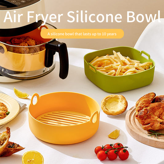 Special Bowl For Air Frying Pan Food Grade Microwave Oven Double Ear Baking Bowl High Temperature Resistant Silica Gel Fruit Salad Bowl