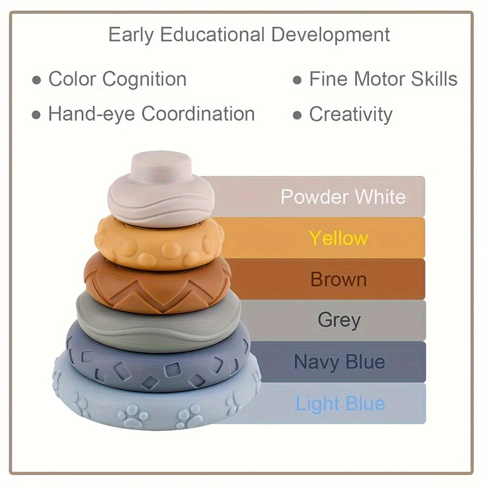 Infant and toddler early education soft rubber block rainbow circle six layer stacked music kneading called baby gum children's toy