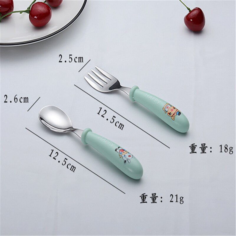 Baby Gadgets Tableware Set Children Utensil Stainless Steel Toddler Dinnerware Cutlery Cartoon Infant Food Feeding Spoon Fork