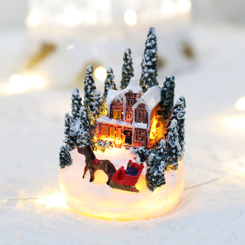 Christmas Decorations Resin Houses Luminous Decorations Christmas Micro Landscape Christmas Small Houses Christmas Gift Creativity