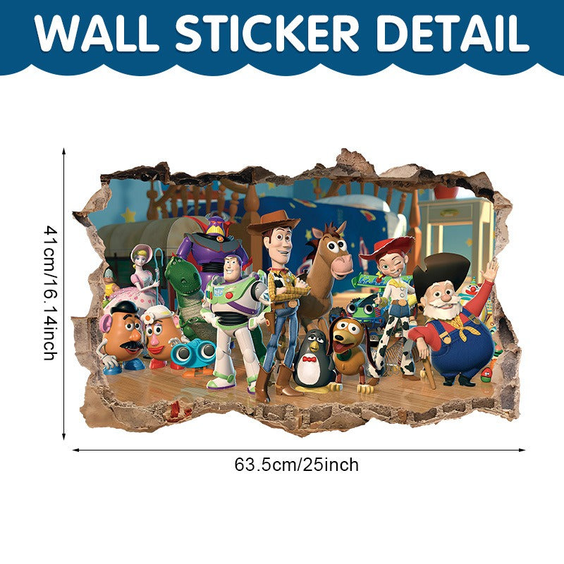 Toy Story Children's Bedroom Wall Sticker Self adhesive PVC 3D Broken Wall Cartoon Anime Movie Graffiti Poster Wallpaper