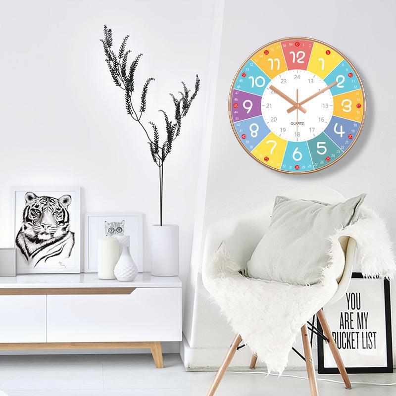 8 Inch Early Childhood Education Learning Silent Wall Clock Living Room Home Bedroom Clock Children's Room New Non Perforated Clock