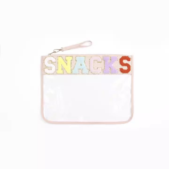 Snack sac de rangement transparent PVC zip pochette broderie lettre Hand Makeup Pack portable pu sac de toilette étanche