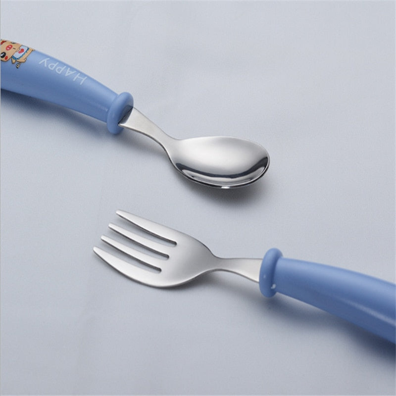 Baby Gadgets Tableware Set Children Utensil Stainless Steel Toddler Dinnerware Cutlery Cartoon Infant Food Feeding Spoon Fork