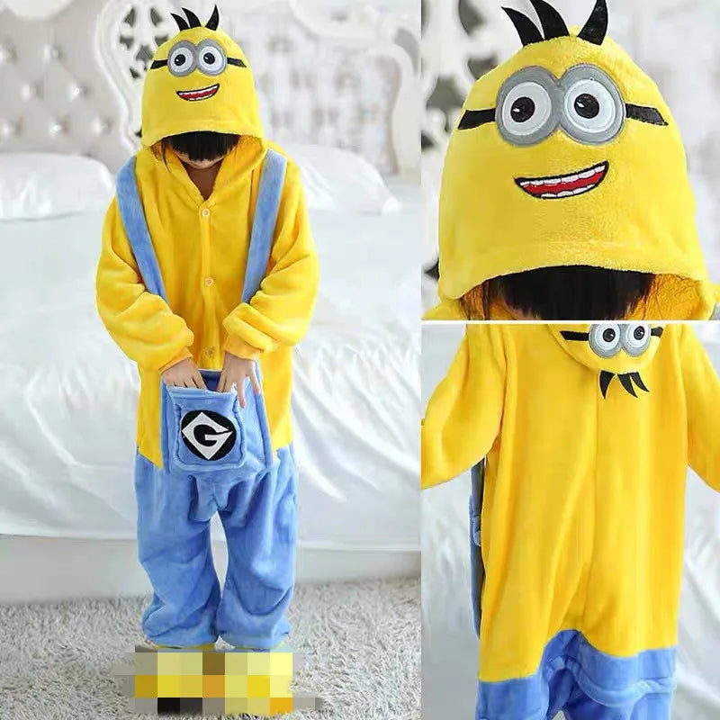 Cartoon animal jumpsuit pajamas winter flannel children's climbing clothes home clothes