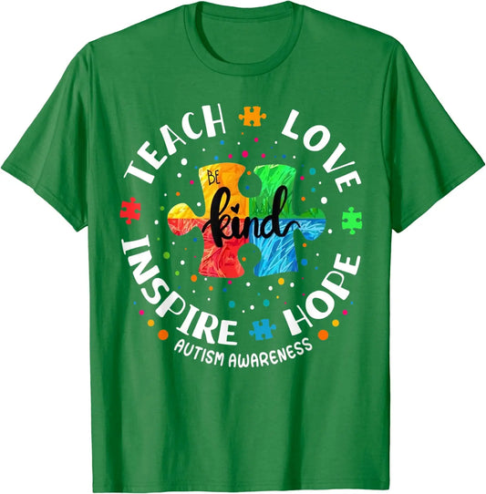 Autism Awareness Teacher Shirt Teach Hope Love Inspire T-Shirt Puzzle Chemical Elements Graphic Tee Tops Funny Novelty Gifts