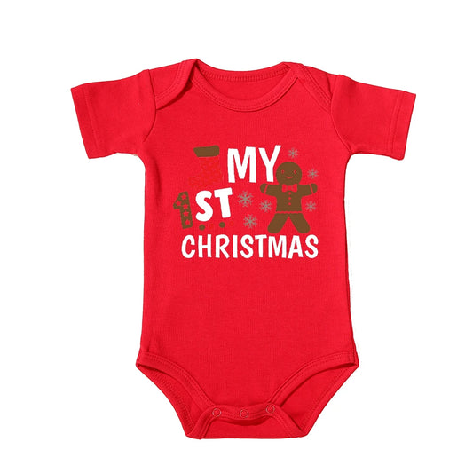 My First Christmas Kids Red Short Sleeve Jumpsuit Fashion Toddler Boy Girl Infant Outfit Clothes Cute Deer Print Xmas Best Gift