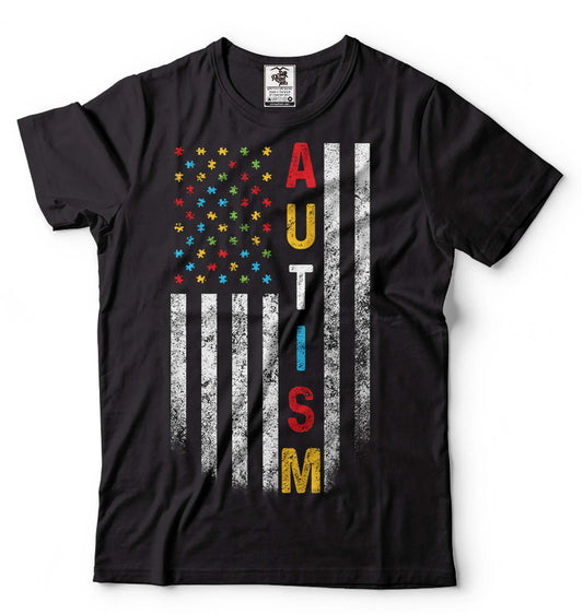 Autism T Shirt Usa Flag Patriotic Awareness Day Mom Dad For Him