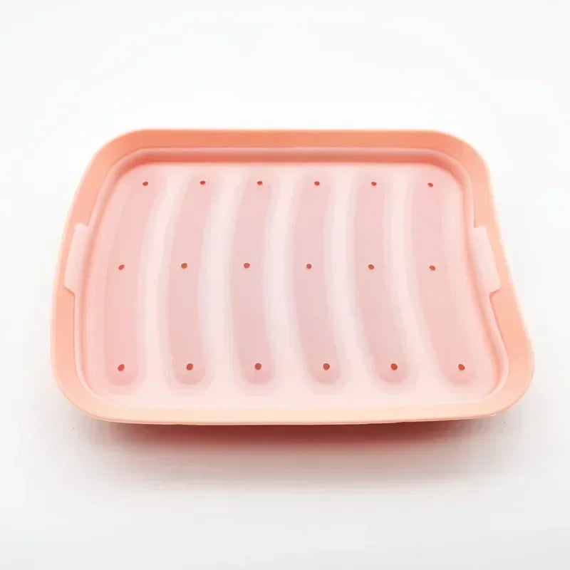 Silicone Food Grade Sausage Mould 6 Cavity Homemade Ham Hot Dog Making Tray Household Cake Baking Molds with Lid Kitchen Tools