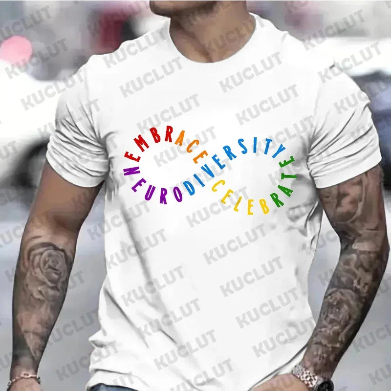 Autism Support Graphic Shirt for Men Awareness Month T-shirts Infinity Symbol Neurodiversity Accept Embrace Celebrate Men's Tops