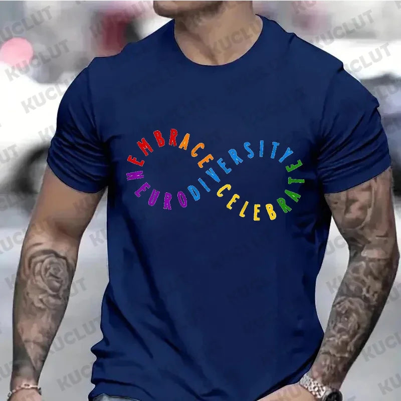 Autism Support Graphic Shirt for Men Awareness Month T-shirts Infinity Symbol Neurodiversity Accept Embrace Celebrate Men's Tops