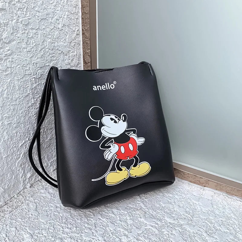 Disney autumn new wild soft PU bucket bag ladies handbag large-capacity printed Mickey mouse shoulder bag