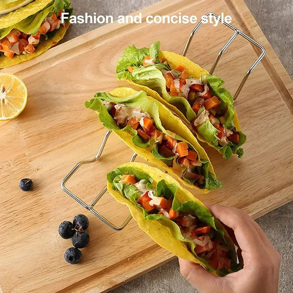 1pcs Stainless Steel Taco Holders Wave Shape Mexican Food Rack Hard Shells Hot Dog Holder Stand Rack Display Kitchen Gadgets