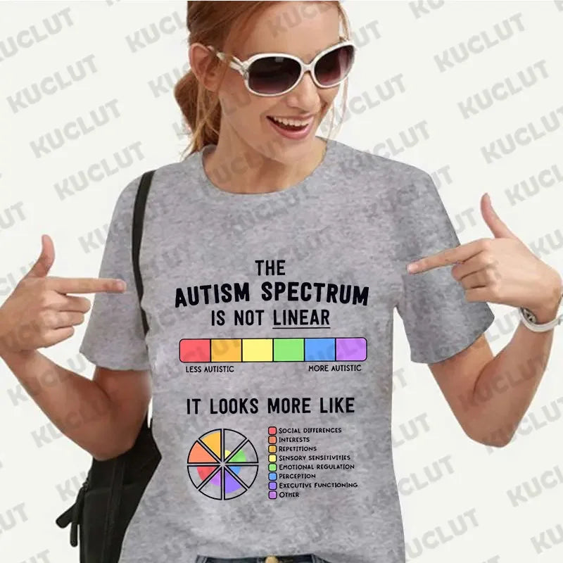 Women Autism Spectrum Print T Shirt Girl Graphic Harajuku 2024 Streewear Clothes Autism Awareness Causal Female Y2K Tops Tees