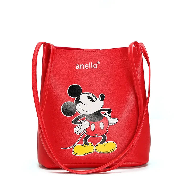 Disney autumn new wild soft PU bucket bag ladies handbag large-capacity printed Mickey mouse shoulder bag