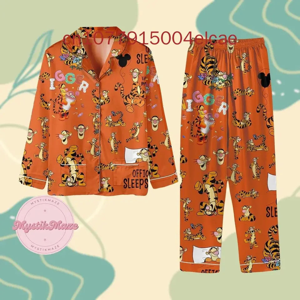 Disney Tigger Pajama Set Winnie the Pooh Christmas 3d Printed Casual Men's and Women's Long Sleeved Shirt Pajama Set