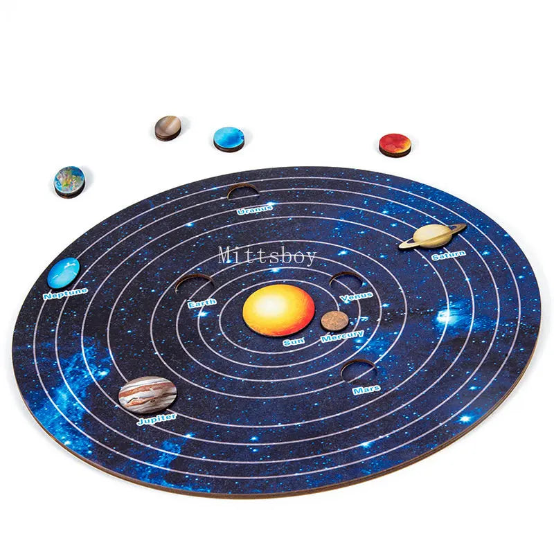 Baby Montessori Wooden Early Education Toys 3D Eight Planets Puzzle Toy Universe Cognition Solar System Planet Matching Board