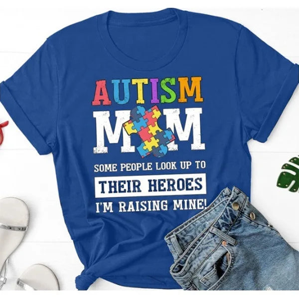 Autism Mom Letter Print T Shirt Women Short Sleeve O Neck Loose Tshirt Summer Women Tee Shirt Tops Camisetas Mujer