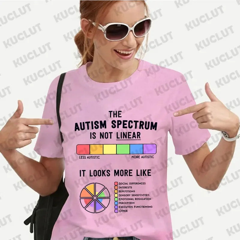 Women Autism Spectrum Print T Shirt Girl Graphic Harajuku 2024 Streewear Clothes Autism Awareness Causal Female Y2K Tops Tees