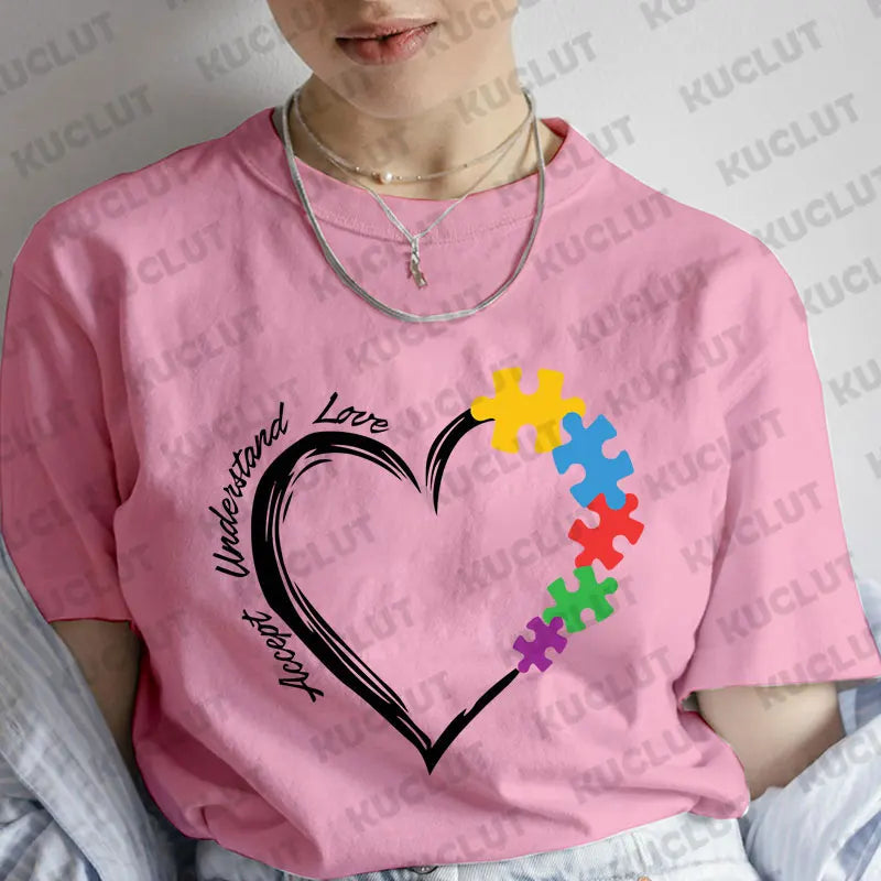 Autism Tee Shirt Femme Accept Understand Love Tshirt Autism Awareness T-Shirt Puzzle Piece Shirt Tops Autism Teacher Tee Clothes