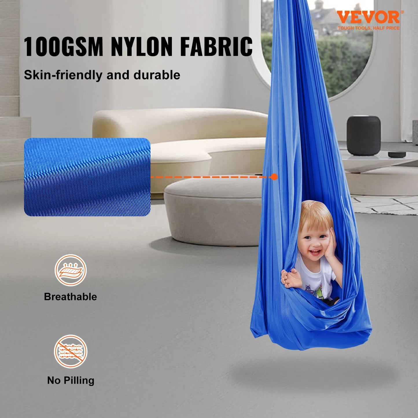 VEVOR Sensory Swing for Kids 3.1 Yards Therapy Swing for Children with Special Needs Cuddle Swing Indoor Outdoor Hammock Blue