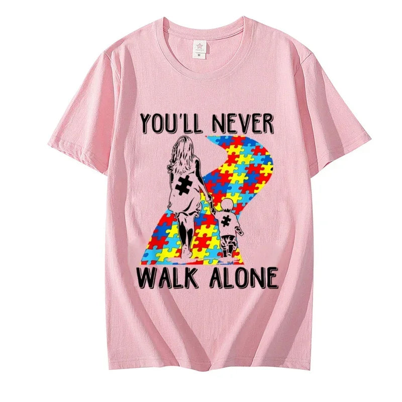 Alone Letter Puzzle Piece T-shirt Kids Women Graphic Tee Kindness Shirt Aesthetic Summer Autism Awareness Tops