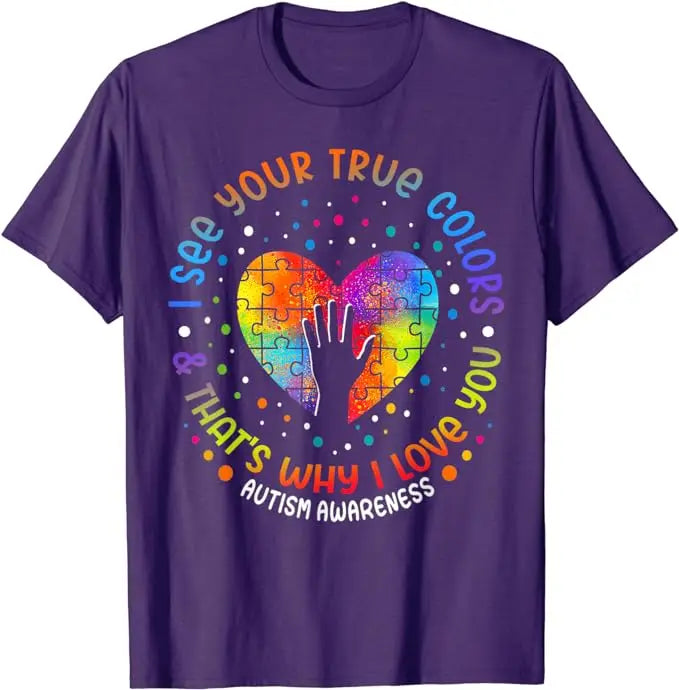 I See Your True Colors Puzzle World Autism Awareness Month T-Shirt Autism Child Mom Outfits Cute Be Kind Saying Tee Tops Gifts