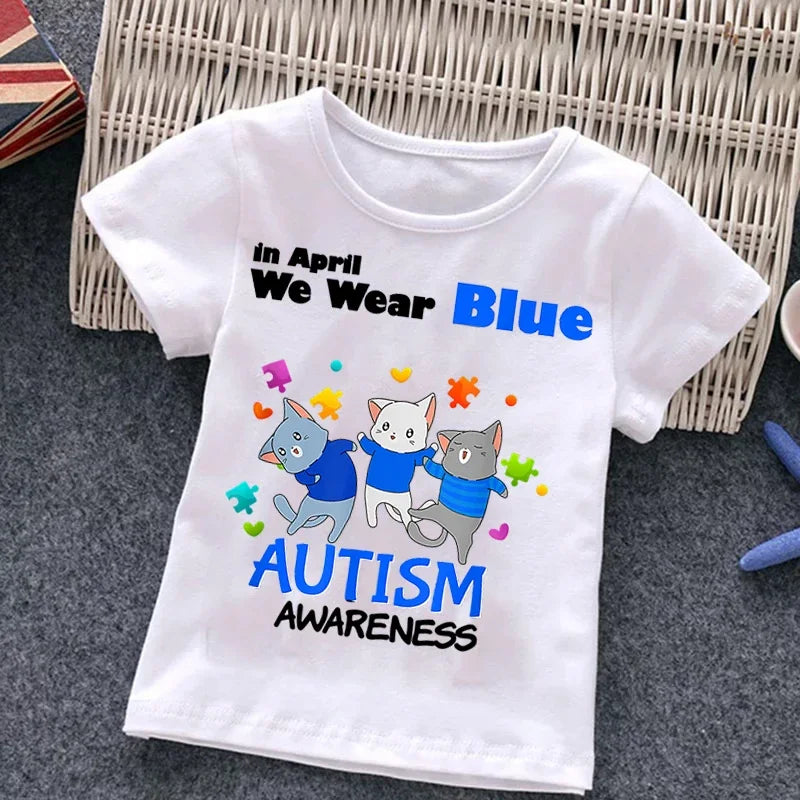 Autism Kids Boy T-Shirt Girls Cartoon Puzzle Tops Cute Baby Cotton Summer Clothes Toddler Dinosaur T Shirts Children