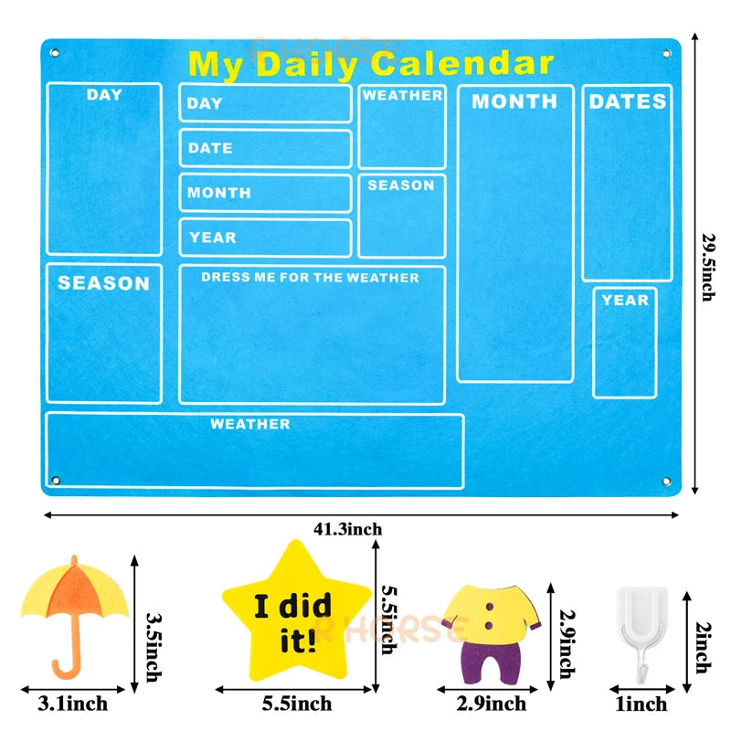 70Pcs/set My Daily Calendar Felt Board Day Month Season Schedule Time Plan Chart Early Education Good Habits for Children