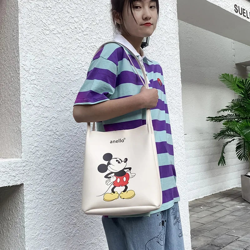 Disney autumn new wild soft PU bucket bag ladies handbag large-capacity printed Mickey mouse shoulder bag