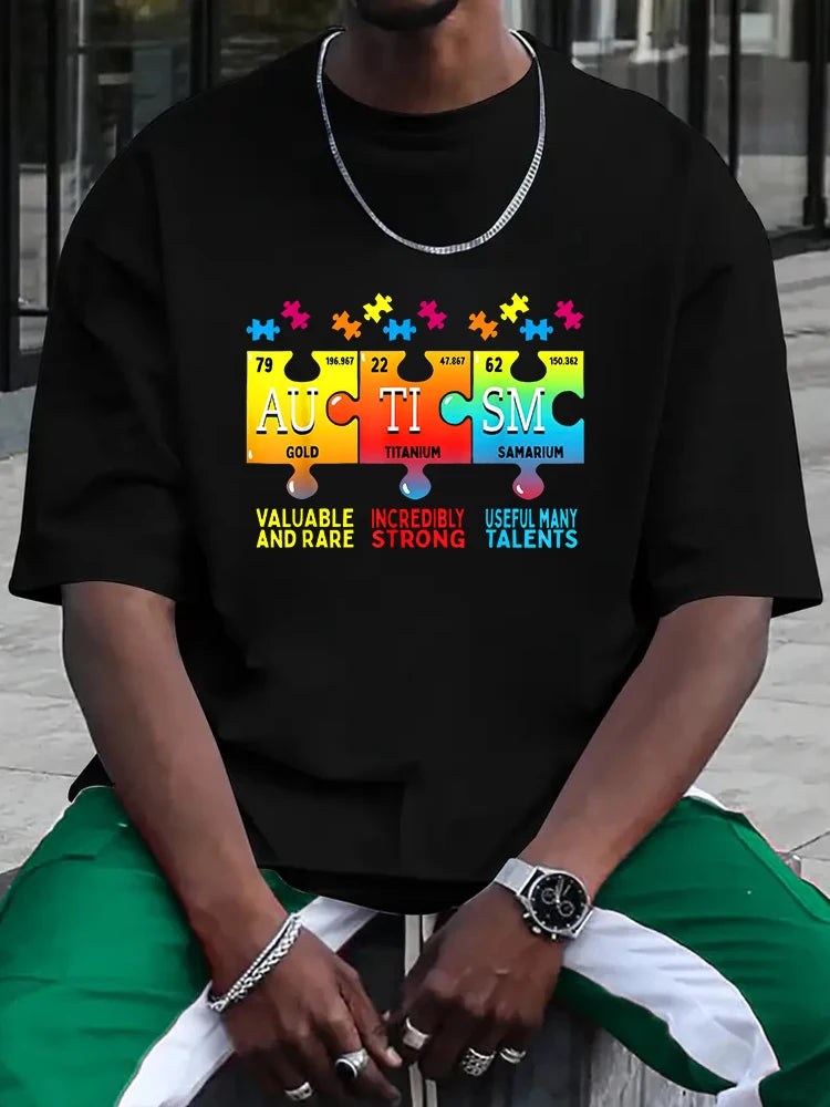 Autism Awareness Puzzle Chemical Elements Premium T-Shirt,Men's T-shirt  Man Tops New Men T shirt Tops Fashion Clothing