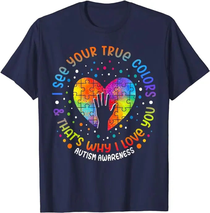 I See Your True Colors Puzzle World Autism Awareness Month T-Shirt Autism Child Mom Outfits Cute Be Kind Saying Tee Tops Gifts