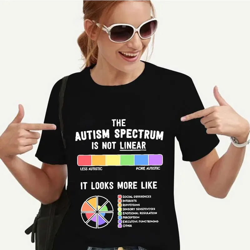 Women Autism Spectrum Print T Shirt Girl Graphic Harajuku 2024 Streewear Clothes Autism Awareness Causal Female Y2K Tops Tees