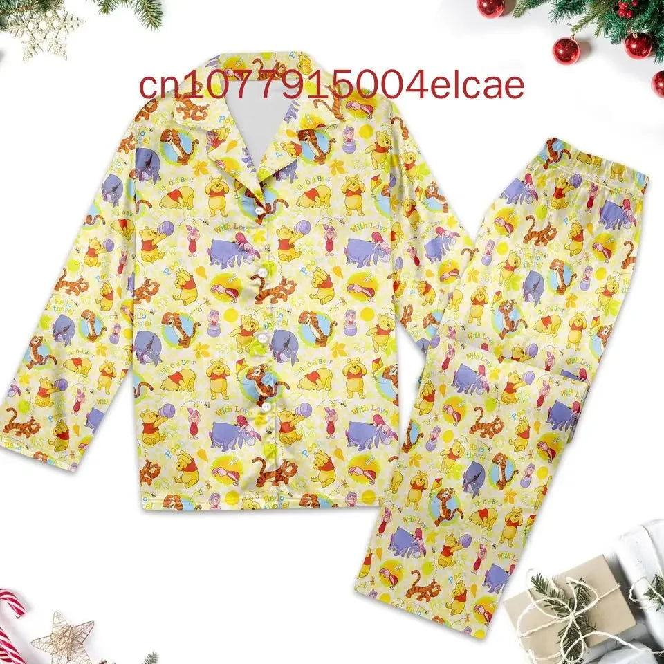 Disney Tigger Pajama Set Winnie the Pooh Christmas 3d Printed Casual Men's and Women's Long Sleeved Shirt Pajama Set