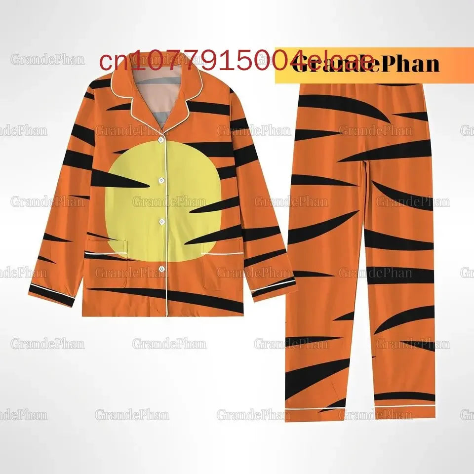 Disney Tigger Pajama Set Winnie the Pooh Christmas 3d Printed Casual Men's and Women's Long Sleeved Shirt Pajama Set