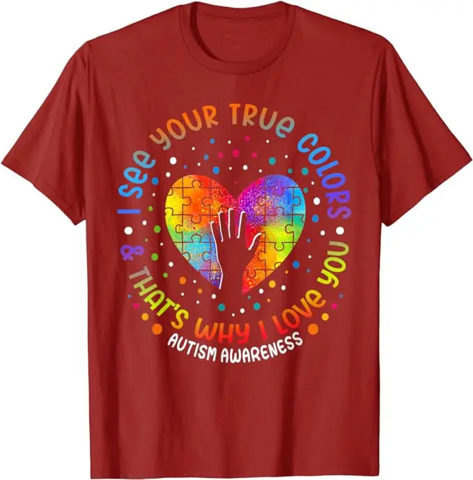 I See Your True Colors Puzzle World Autism Awareness Month T-Shirt Autism Child Mom Outfits Cute Be Kind Saying Tee Tops Gifts