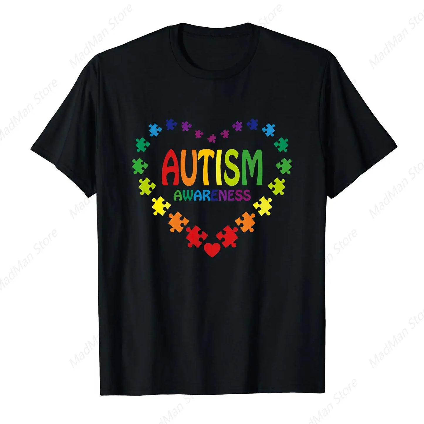 Love Autism Awareness Heart T-Shirt Print T shirt Girl Casual Regular Tops Tee Lady Clothes Summer O-neck Short Sleeve