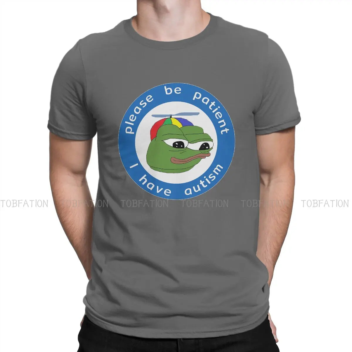 Pe Pe Green Frog TShirt for Men Please Be Patient Autism  Humor Summer Sweatshirts T Shirt High Quality New Design Loose