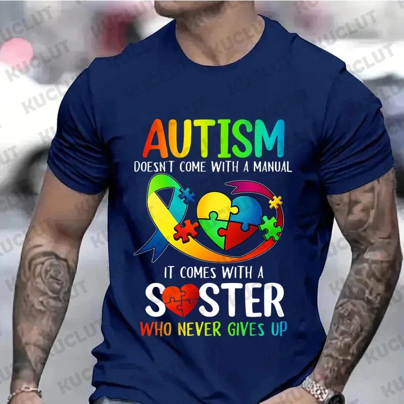 Men's Clothing Autism Mom Dad Doesn't Come T-shirts Autism Awarenes Men Y2k Tops  Autism Family Matching Men's Tshirts Clothes