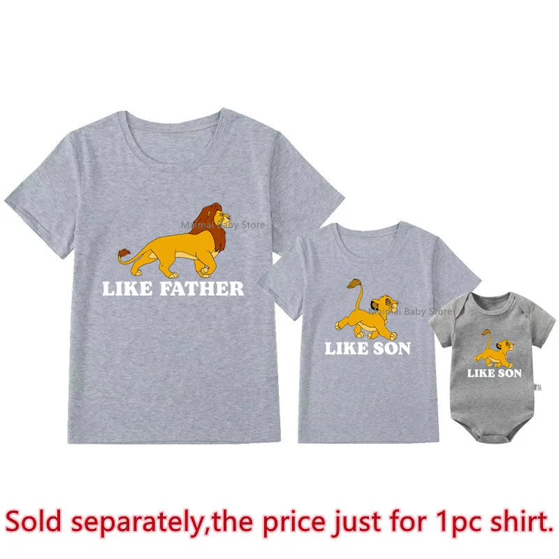 New Disney The Lion King Shirts Like Father Like Son Family Matching Outfits Cotton Daddy and Me Simba Mufasa Tshirt Dad Gifts