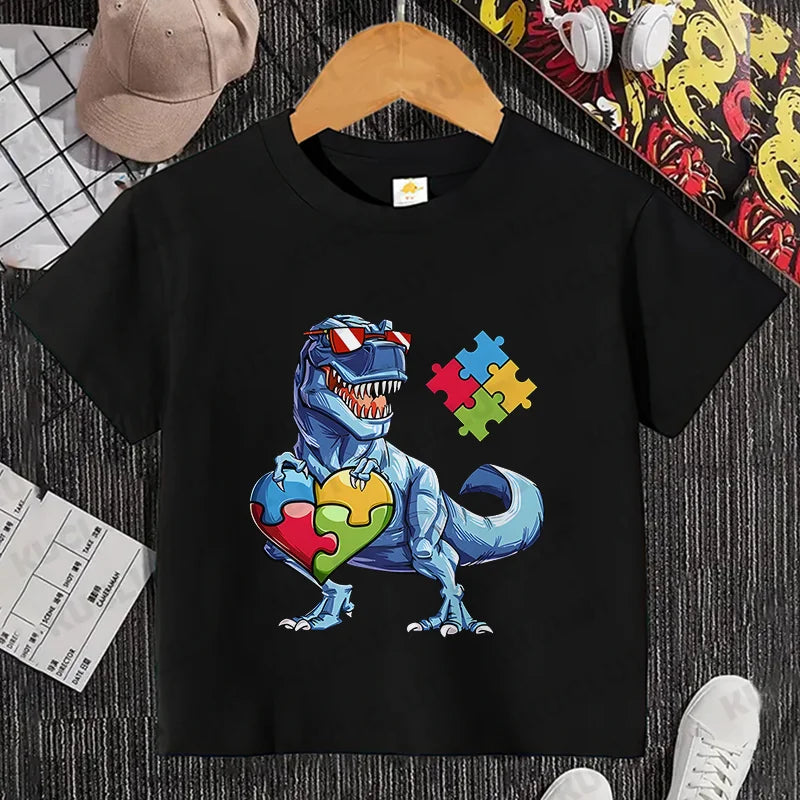 Autism Boys Girls T Shirt Short Sleeves Tops Girls Baby Children Clothing Fsahion Summer Tshirt Dinosaur Tee Toddler Clothes