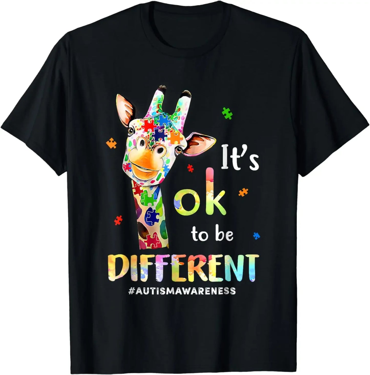 Autism Awareness Cute Giraffe Animal Its Ok To Be Different T-Shirt  Kawaii Clothes ClothingTops Ropa De Mujer Outfits Hot Sale