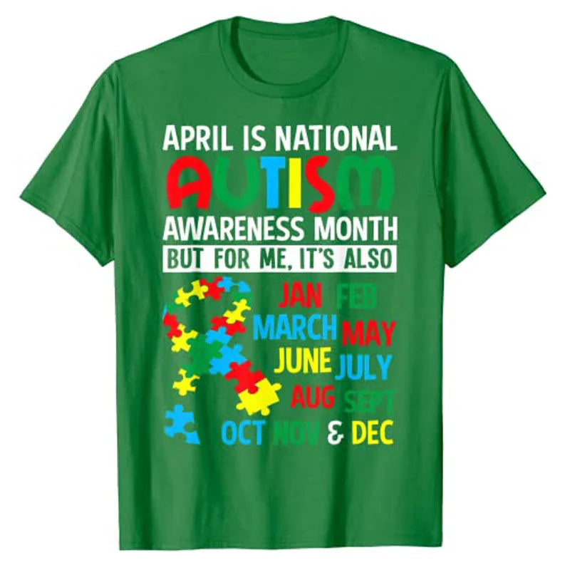 April Is National Autism Awareness Month T Shirt Gift Letters Printed Graphic Tee Tops Sayings Quote Aesthetic Clothes