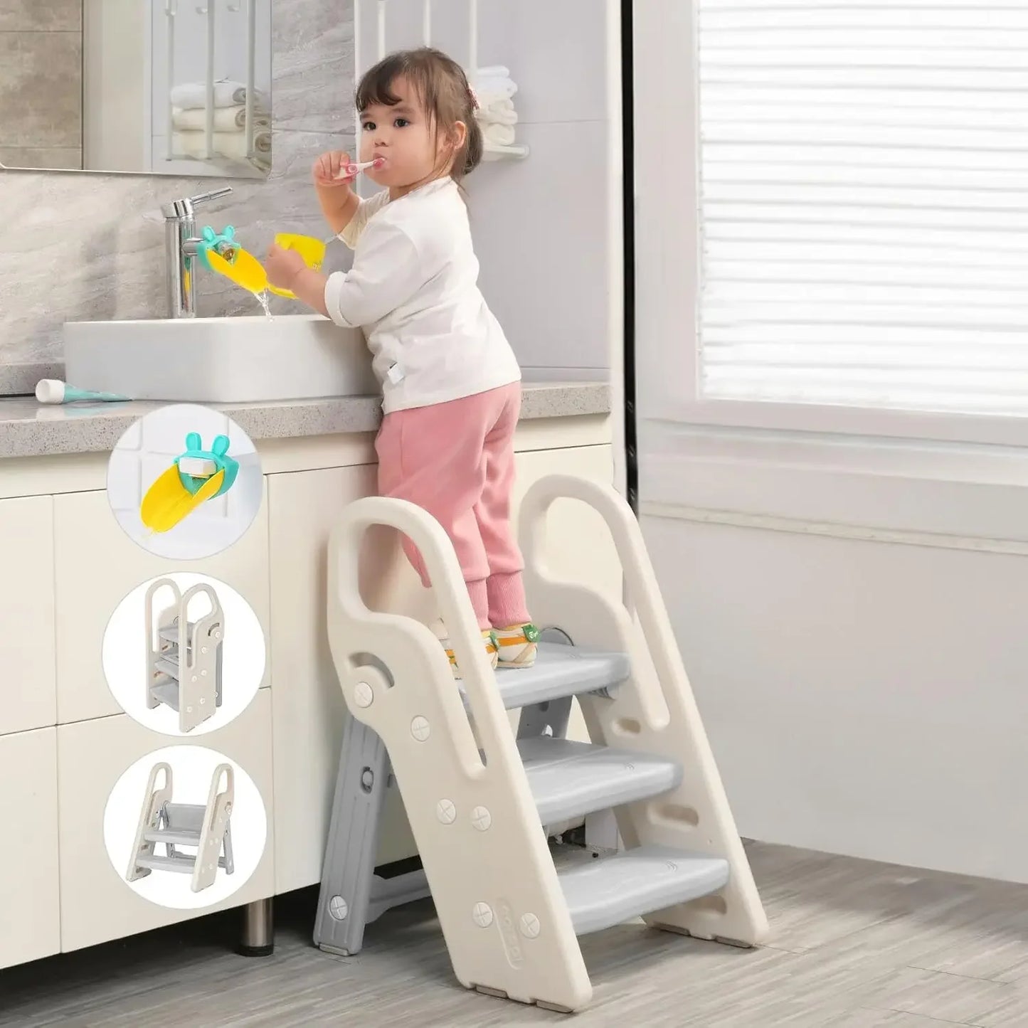 Onasti Foldable Step Stool for Bathroom Sink, Adjustable 3 Step Stool for Kids Toilet Potty Training Stool with Handles