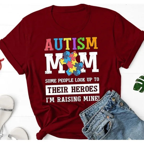 Autism Mom Letter Print T Shirt Women Short Sleeve O Neck Loose Tshirt Summer Women Tee Shirt Tops Camisetas Mujer