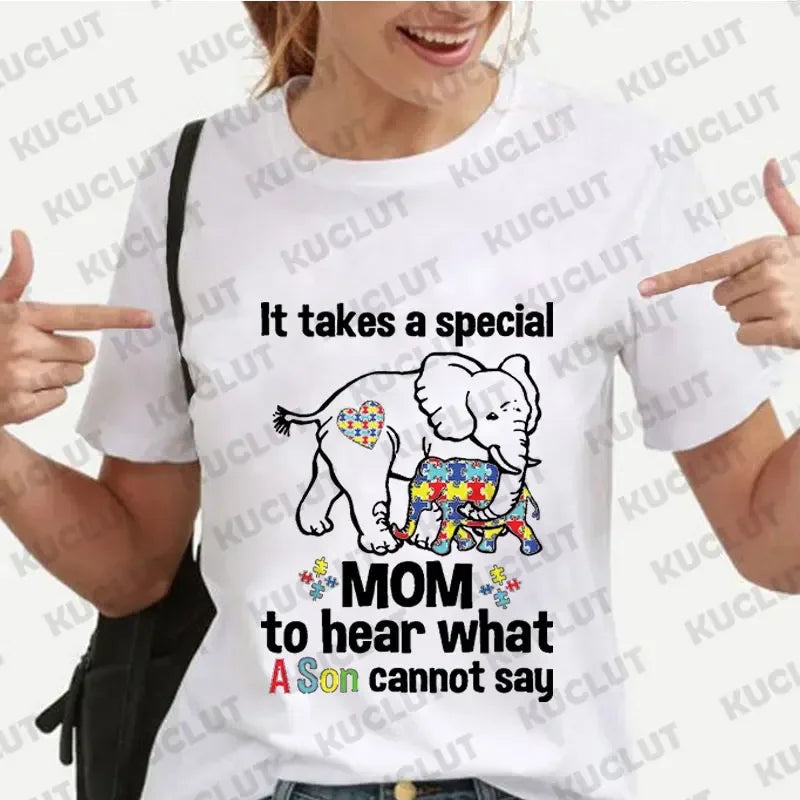 Women Autism Awareness T-shirt 2024 Fashion Print Y2k Graphic Tops Short Sleeve Tees Harajuku Oversized Autism Mom Streetwear