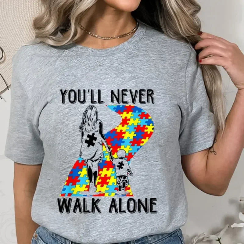 Alone Letter Puzzle Piece T-shirt Kids Women Graphic Tee Kindness Shirt Aesthetic Summer Autism Awareness Tops