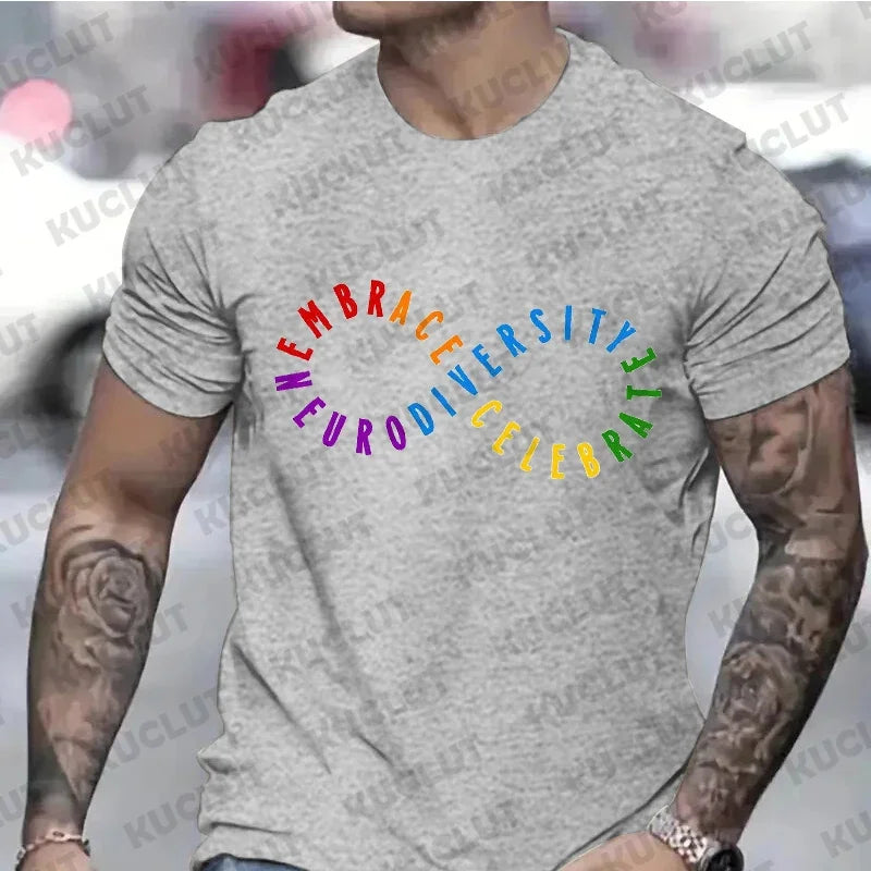 Autism Support Graphic Shirt for Men Awareness Month T-shirts Infinity Symbol Neurodiversity Accept Embrace Celebrate Men's Tops