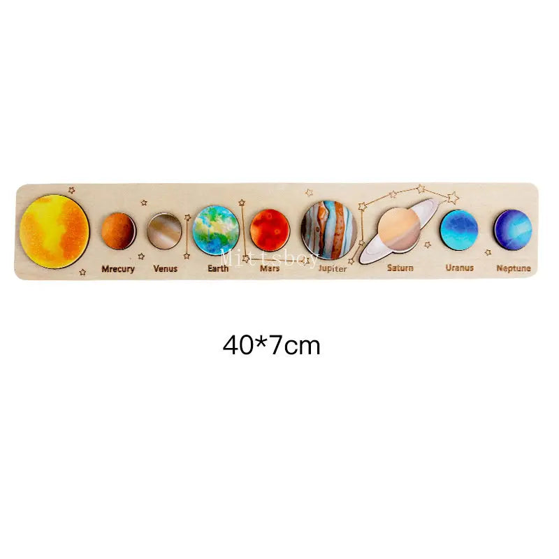 Baby Montessori Wooden Early Education Toys 3D Eight Planets Puzzle Toy Universe Cognition Solar System Planet Matching Board